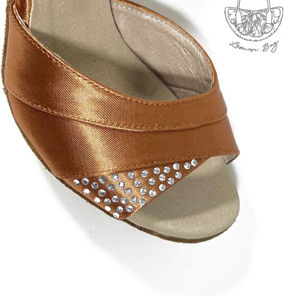 Jia Jia / Ballroom Latin Dance Sandals Heels Shoes Satin / Bronze /Size 6.5 - Picture 6 of 6
